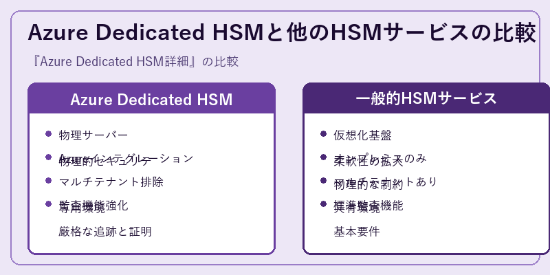 Azure Dedicated HSMと他のHSMサービスの比較