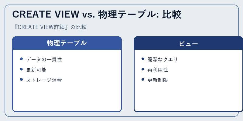 CREATE VIEW vs. 物理テーブル: 比較
