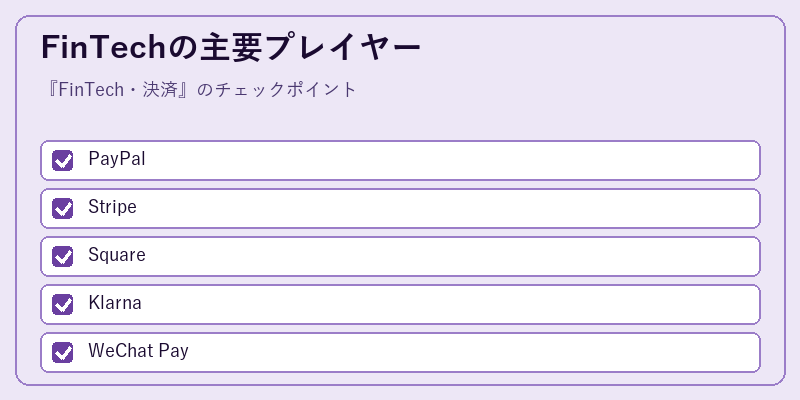FinTechの主要プレイヤー