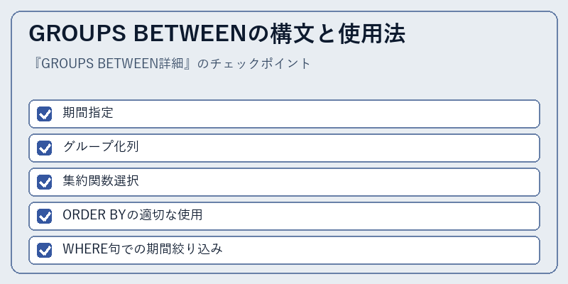 GROUPS BETWEENの構文と使用法