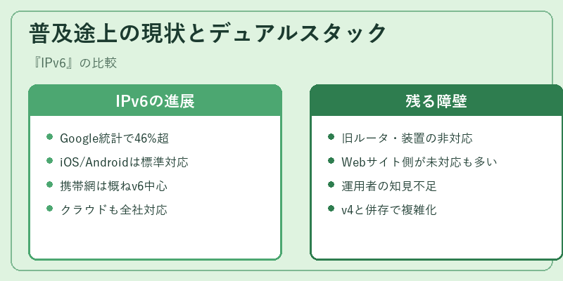 普及途上の現状とデュアルスタック
