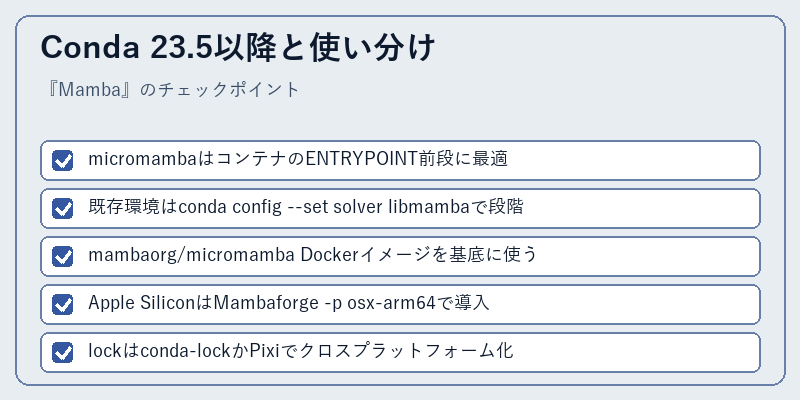 Conda 23.5以降と使い分け