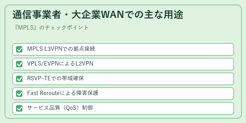 通信事業者・大企業WANでの主な用途