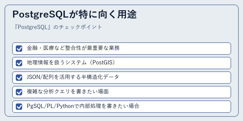 PostgreSQLが特に向く用途